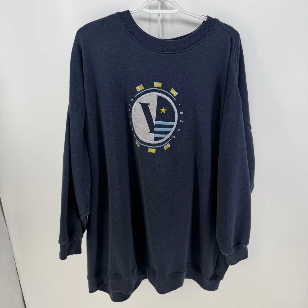 Venezia Jeans Sweatshirt Womens 22/24 Blue Graphic Embroidered 90s Nautical VTG - Picture 1 of 5